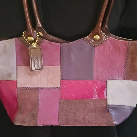 Coach Patchwork Tote in Purple and Brown - Picture 2 of 7